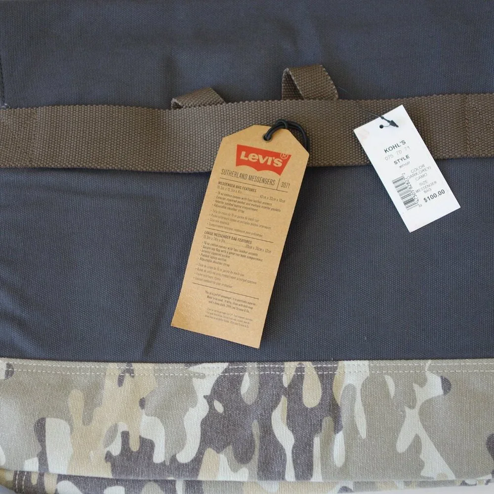 LEVI'S SUTHERLAND MESSENGERS 16MB 4C DARK GREY/CAMO Bag 3071CO7 $100